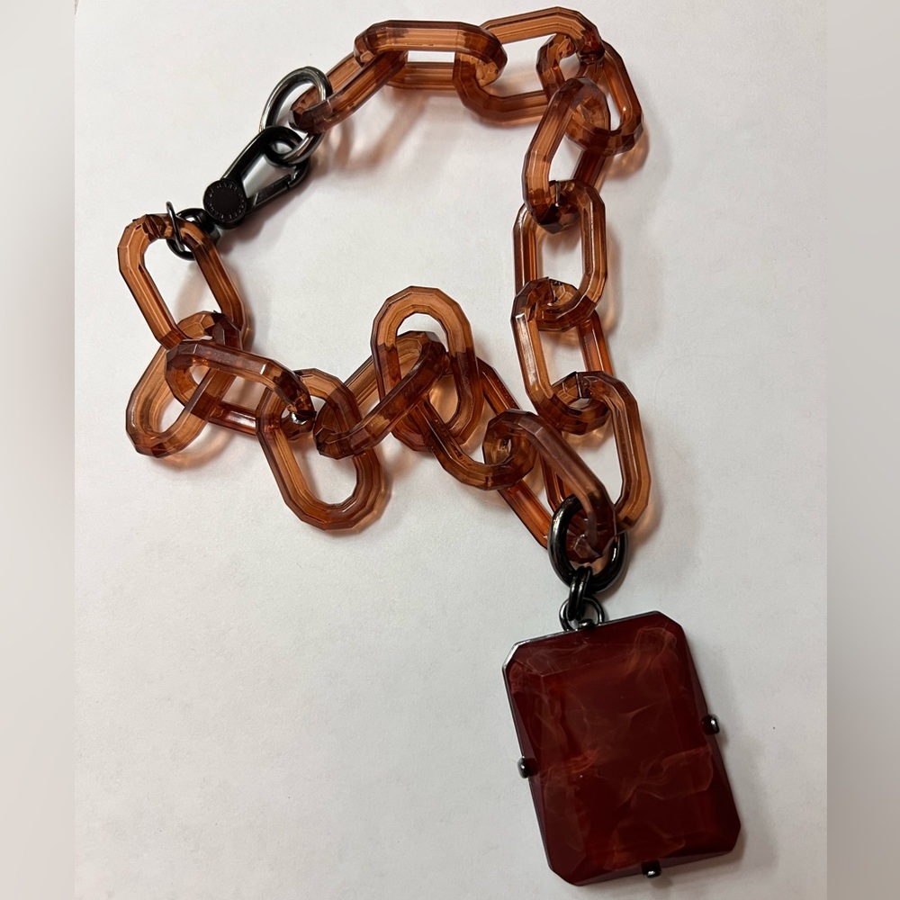 Marc Jacobs Chunky Amber and Reddish-Brown Chain Necklace with Pendant